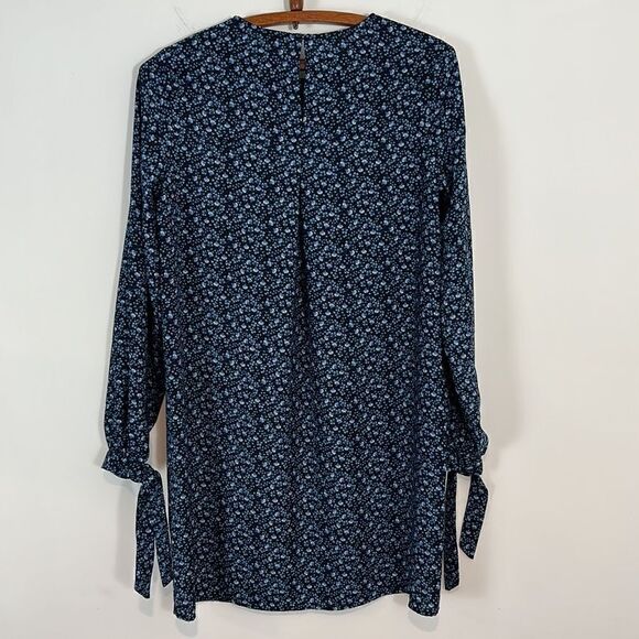 H&M Floral Tunic Shift Dress Long Tie Sleeves Blue Size 4 - Picture 5 of 7